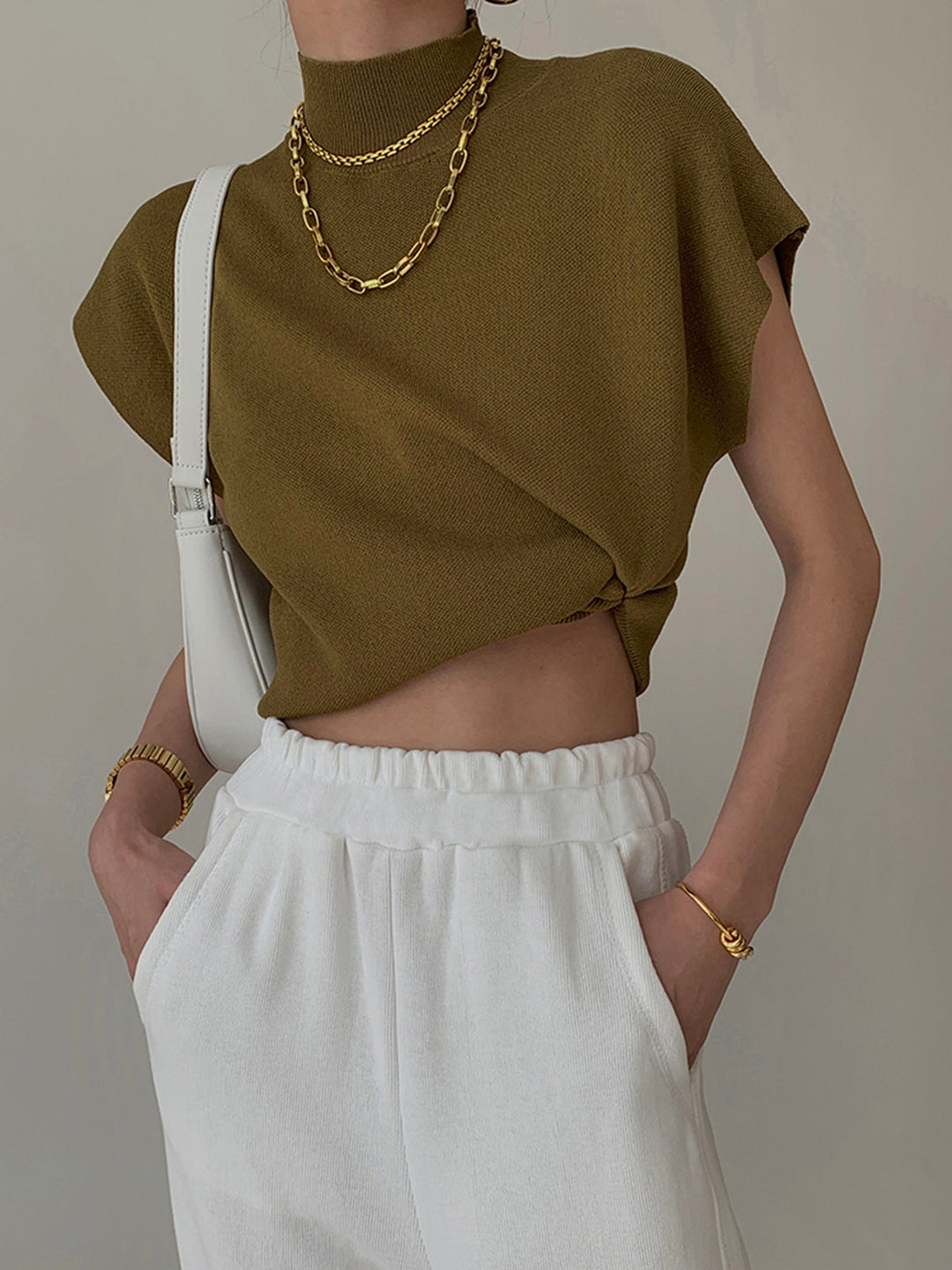 Krystal | effen pullover col top shirt-Blouses-Calora-Zwart-S-Calora