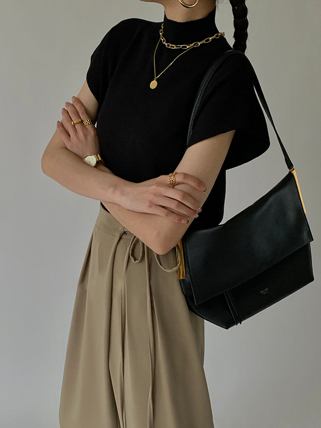 Krystal | effen pullover col top shirt-Blouses-Calora-Zwart-S-Calora