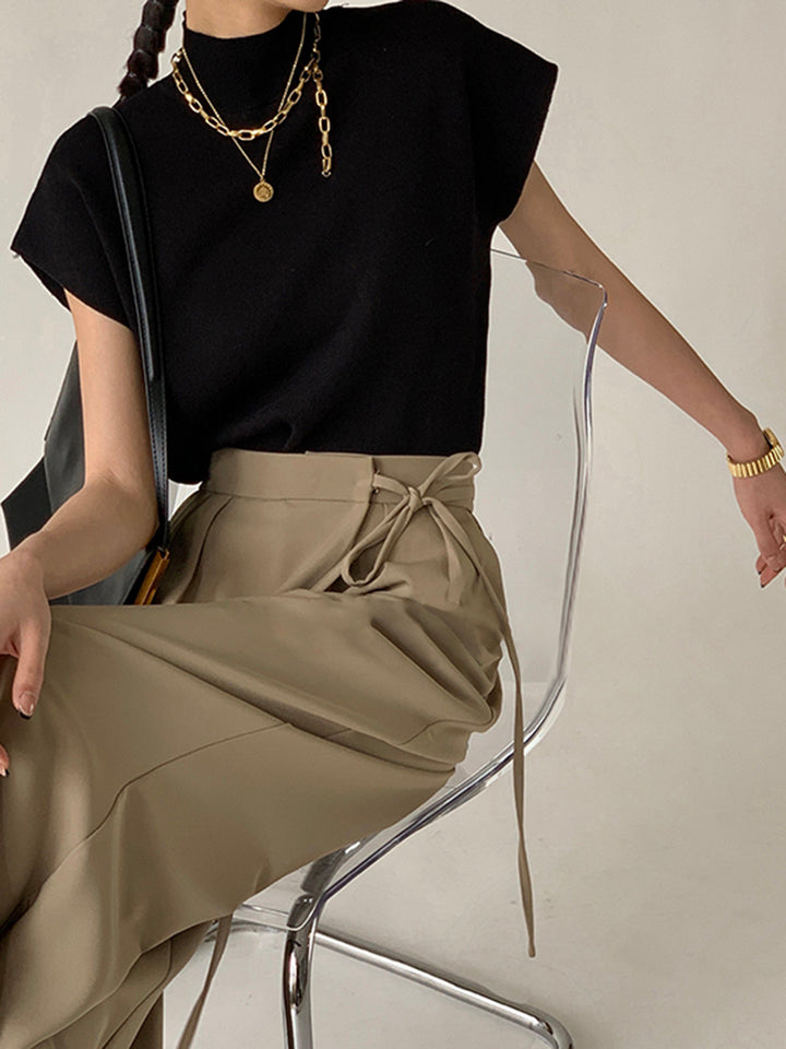 Krystal | effen pullover col top shirt-Blouses-Calora-Zwart-S-Calora