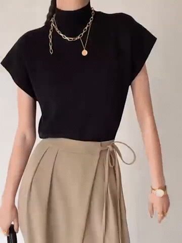Krystal | effen pullover col top shirt-Blouses-Calora-Zwart-S-Calora