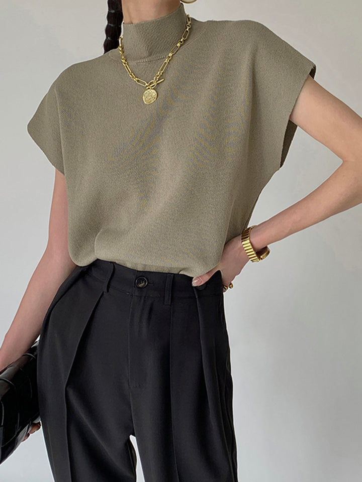 Krystal | effen pullover col top shirt-Blouses-Calora-Zwart-S-Calora