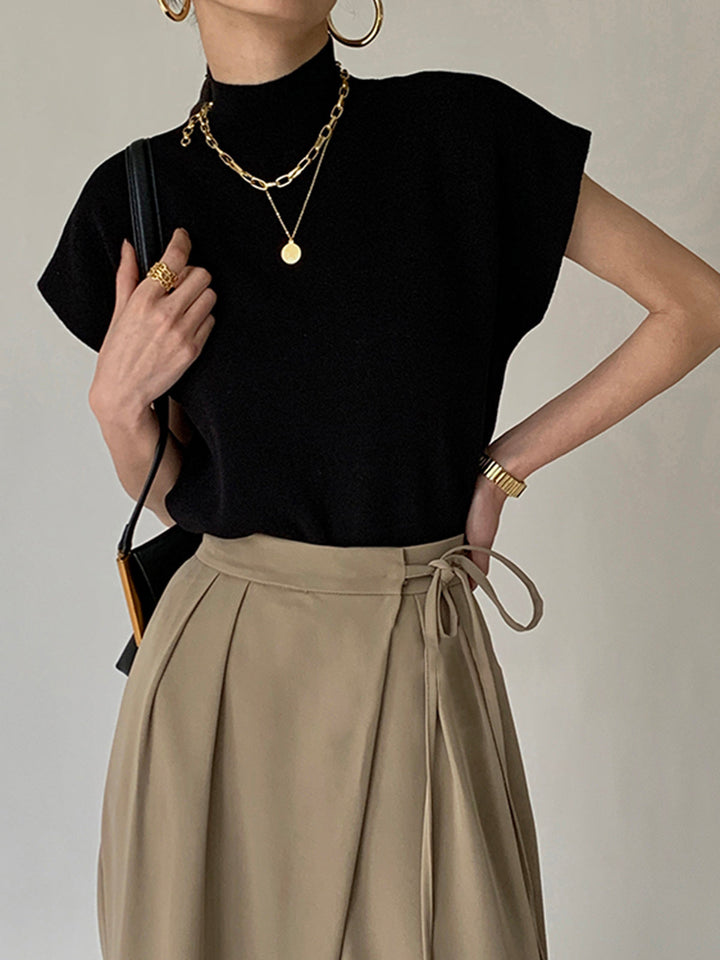 Krystal | effen pullover col top shirt-Blouses-Calora-Zwart-S-Calora