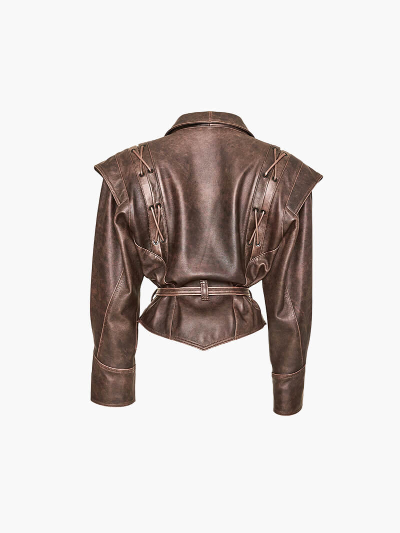 CALORA_ Kunstleren jas met V-hals en western stijl voor herfst