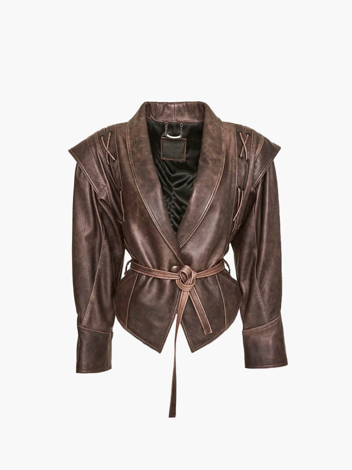CALORA_ Kunstleren jas met V-hals en western stijl voor herfst