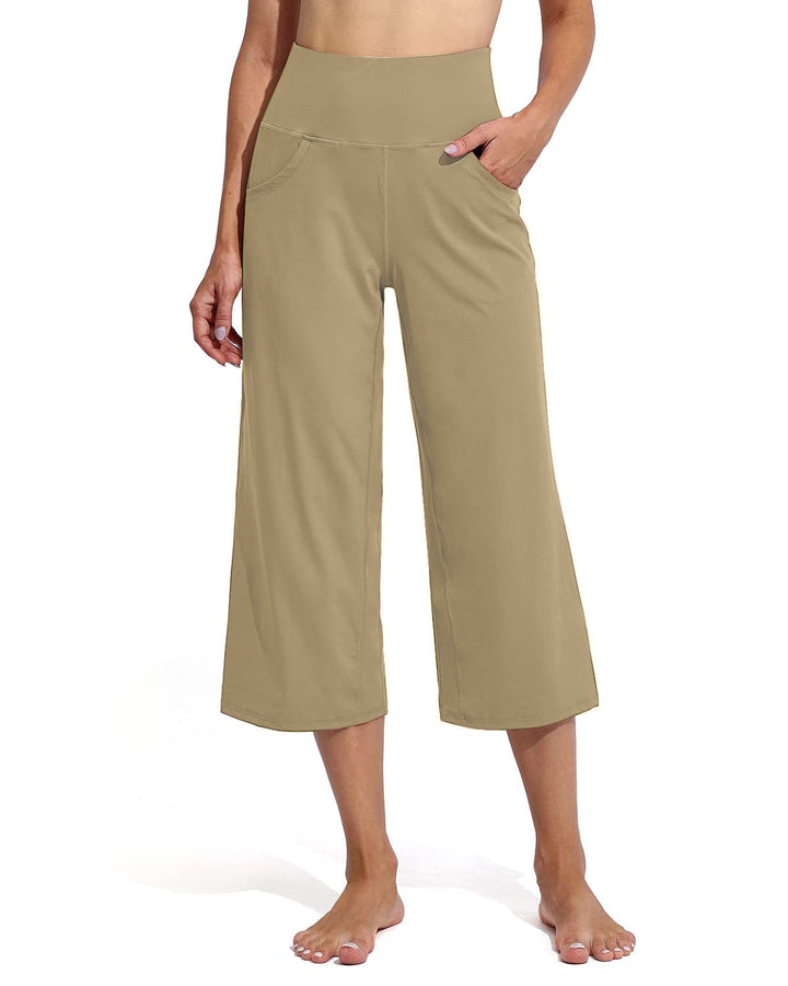 Kwart Taille Wijde Broek-Wijde Broeken-Calora-Khaki-S-Calora