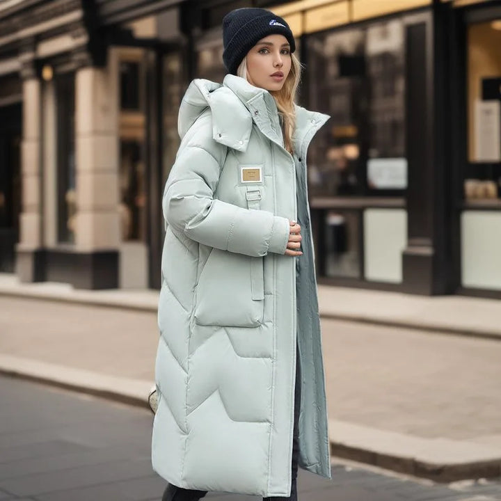 Kyra | Dames lange winter parka met capuchon - dikke gewatteerde jas-Zomer Jassen-Calora-Groen-S-Calora