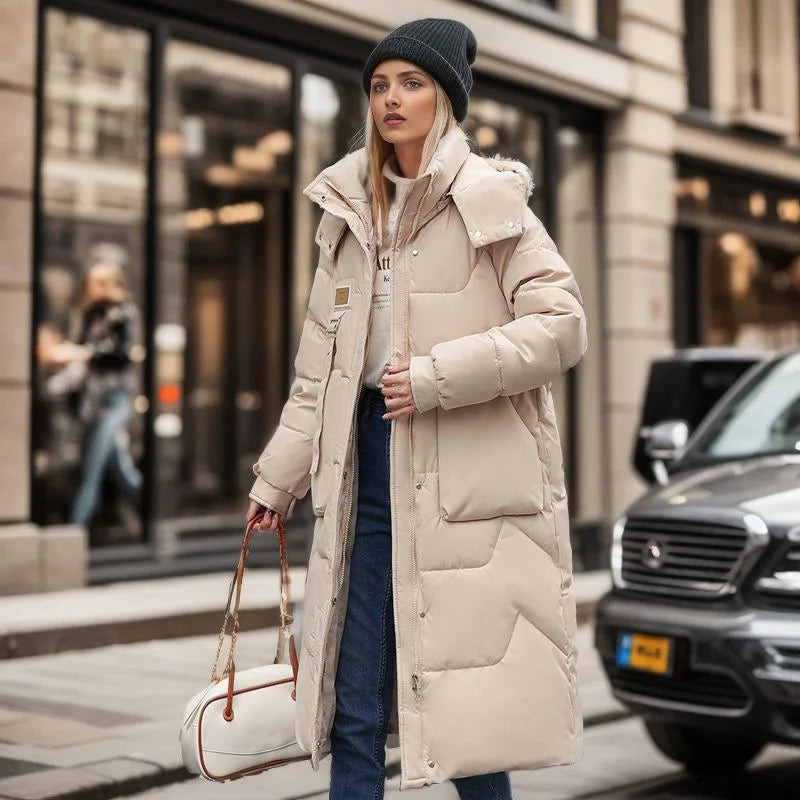 Kyra | Dames lange winter parka met capuchon - dikke gewatteerde jas-Zomer Jassen-Calora-Zwart-S-Calora