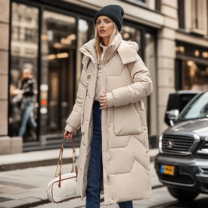 Kyra | Dames lange winter parka met capuchon - dikke gewatteerde jas-Zomer Jassen-Calora-Zwart-S-Calora