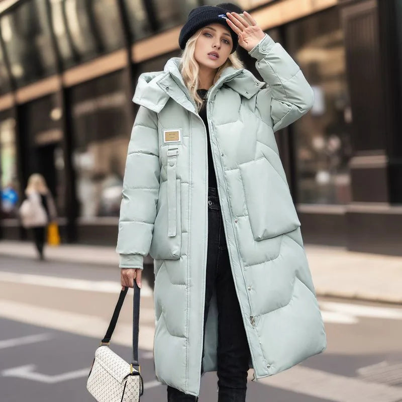 Kyra | Dames lange winter parka met capuchon - dikke gewatteerde jas-Zomer Jassen-Calora-Zwart-S-Calora