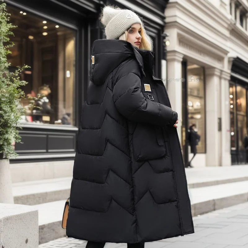 Kyra | Dames lange winter parka met capuchon - dikke gewatteerde jas-Zomer Jassen-Calora-Zwart-S-Calora