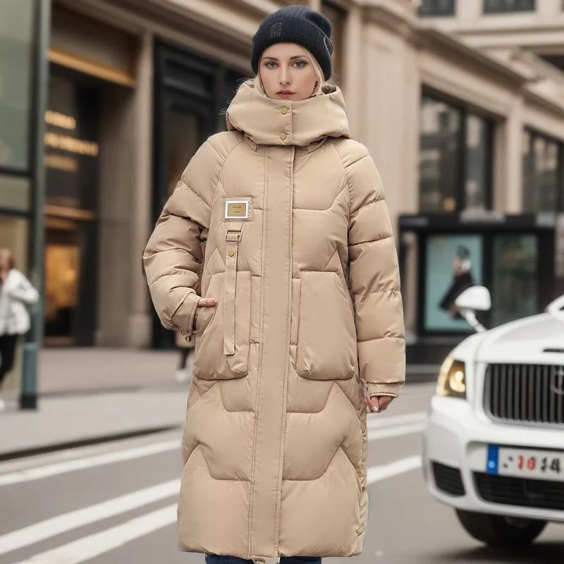 Kyra | Dames lange winter parka met capuchon - dikke gewatteerde jas-Zomer Jassen-Calora-Zwart-S-Calora