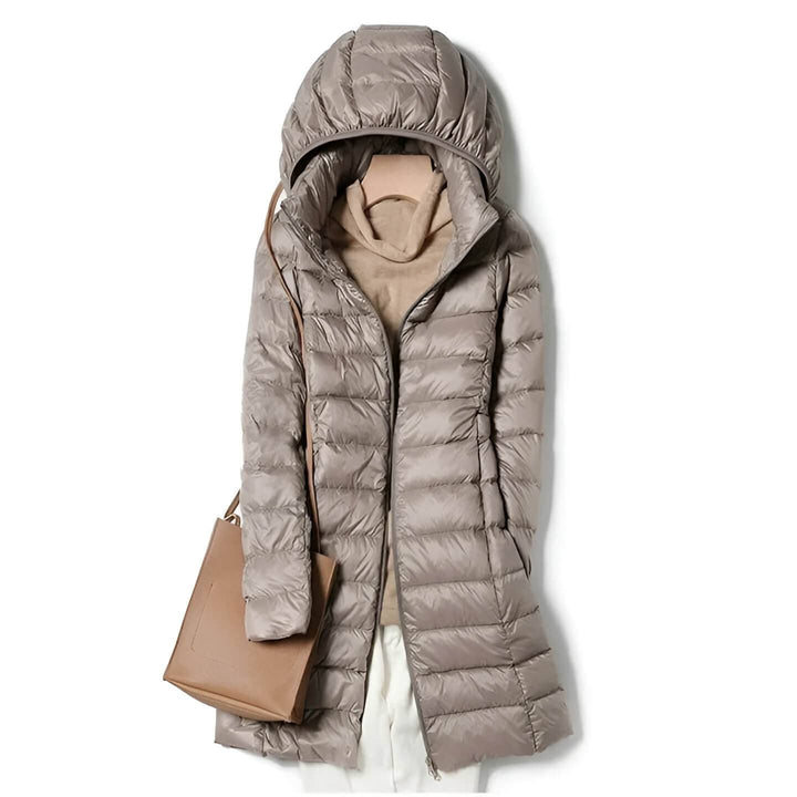 Lange Dames Donsjas met Capuchon-Coats & Jackets-Calora-Blauw-M-Calora