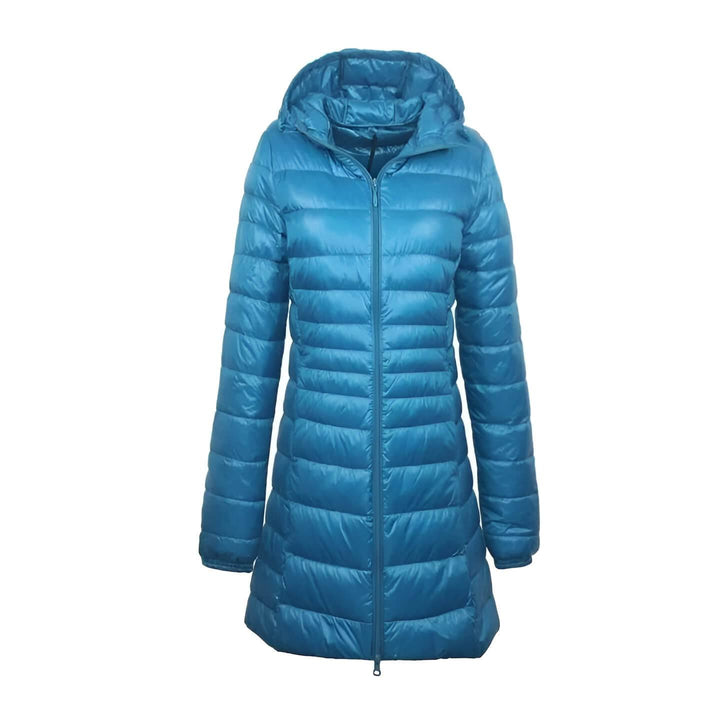 Lange Dames Donsjas met Capuchon-Coats & Jackets-Calora-Blauw-M-Calora