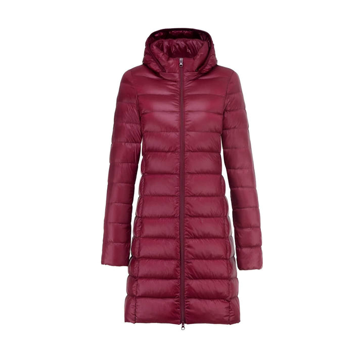 Lange Dames Donsjas met Capuchon-Coats & Jackets-Calora-Bordeaux-M-Calora