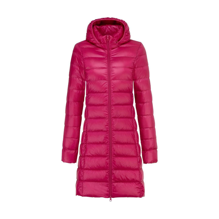 Lange Dames Donsjas met Capuchon-Coats & Jackets-Calora-Donkerroze-M-Calora
