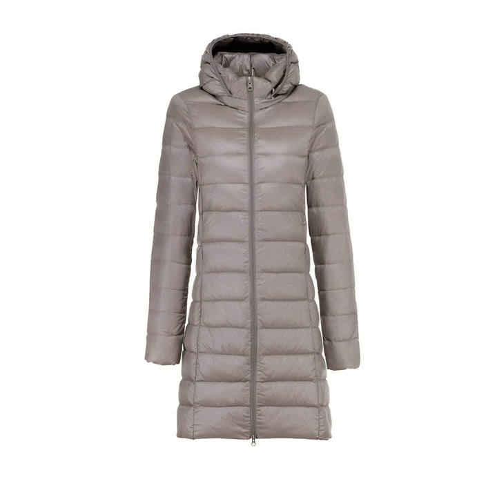 Lange Dames Donsjas met Capuchon-Coats & Jackets-Calora-Kaki-M-Calora