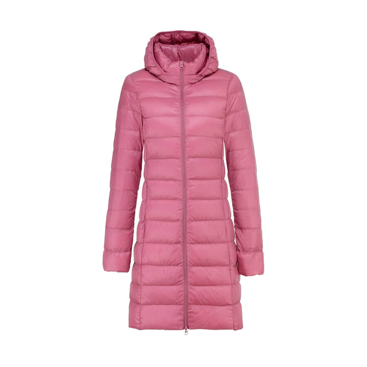 Lange Dames Donsjas met Capuchon-Coats & Jackets-Calora-Roze-M-Calora