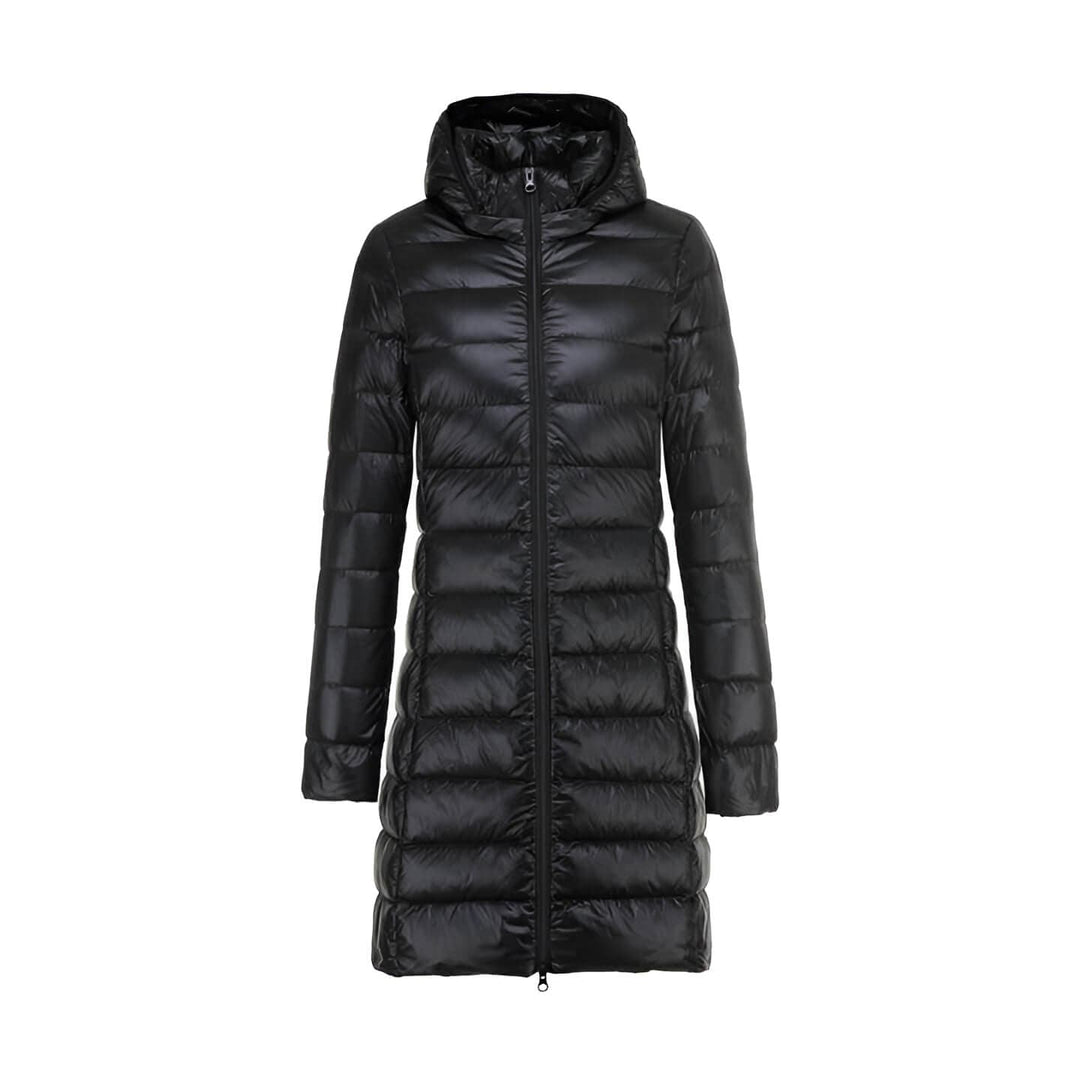 Lange Dames Donsjas met Capuchon-Coats & Jackets-Calora-Zwart-M-Calora