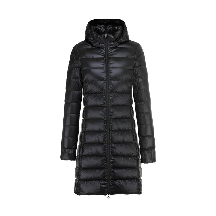 Lange Dames Donsjas met Capuchon-Coats & Jackets-Calora-Zwart-M-Calora