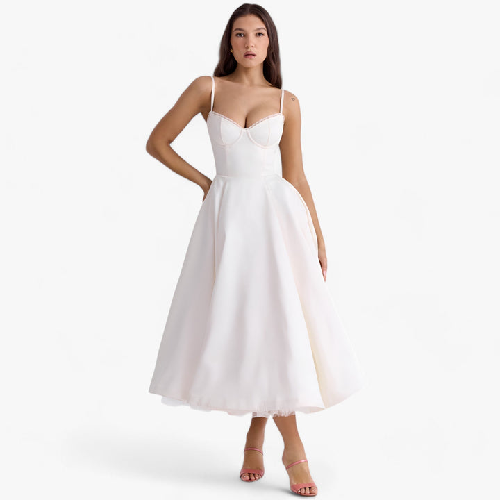 Lange Gala Jurk Met Verfijnde Brede Snit En Elegante Details-Feest Jurken-Calora-Wit-S-Calora