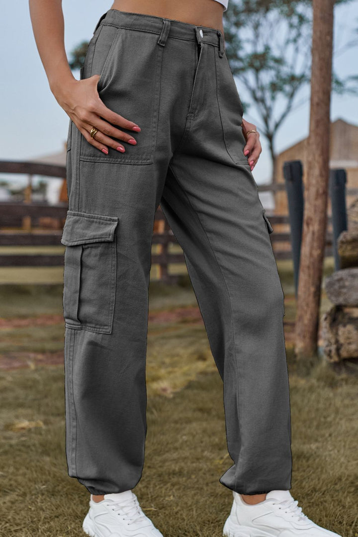 Lange gekleurde Spijkerbroek met zakken-Pantalons-Calora-Grijs-S-Calora