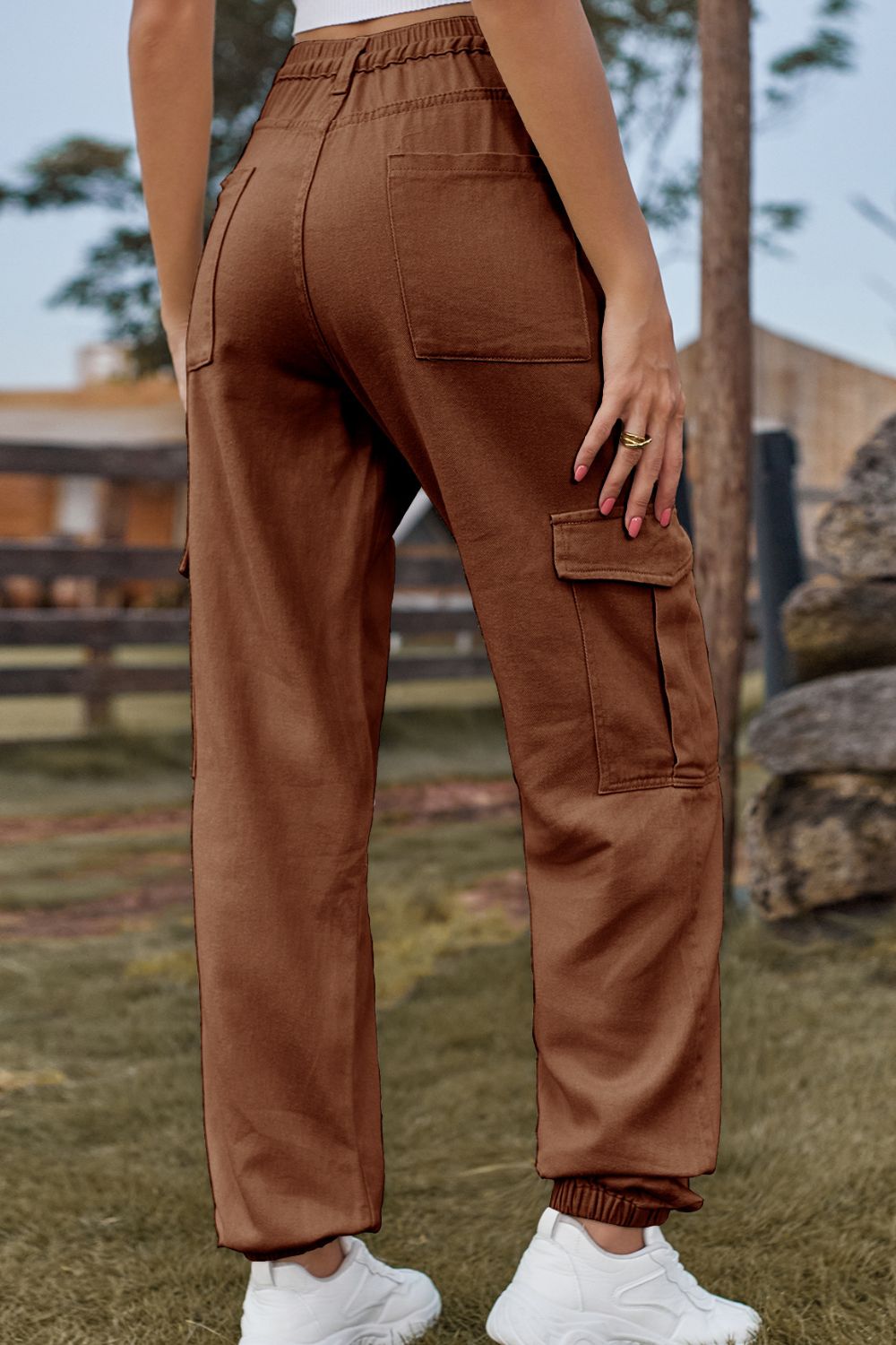 Lange gekleurde Spijkerbroek met zakken-Pantalons-Calora-Zand-S-Calora