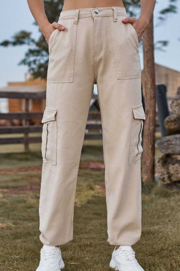 Lange gekleurde Spijkerbroek met zakken-Pantalons-Calora-Zand-S-Calora