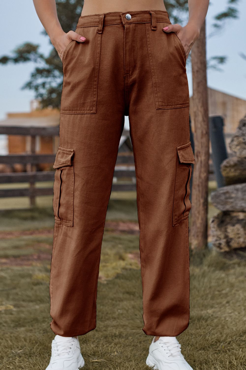 Lange gekleurde Spijkerbroek met zakken-Pantalons-Calora-Zand-S-Calora