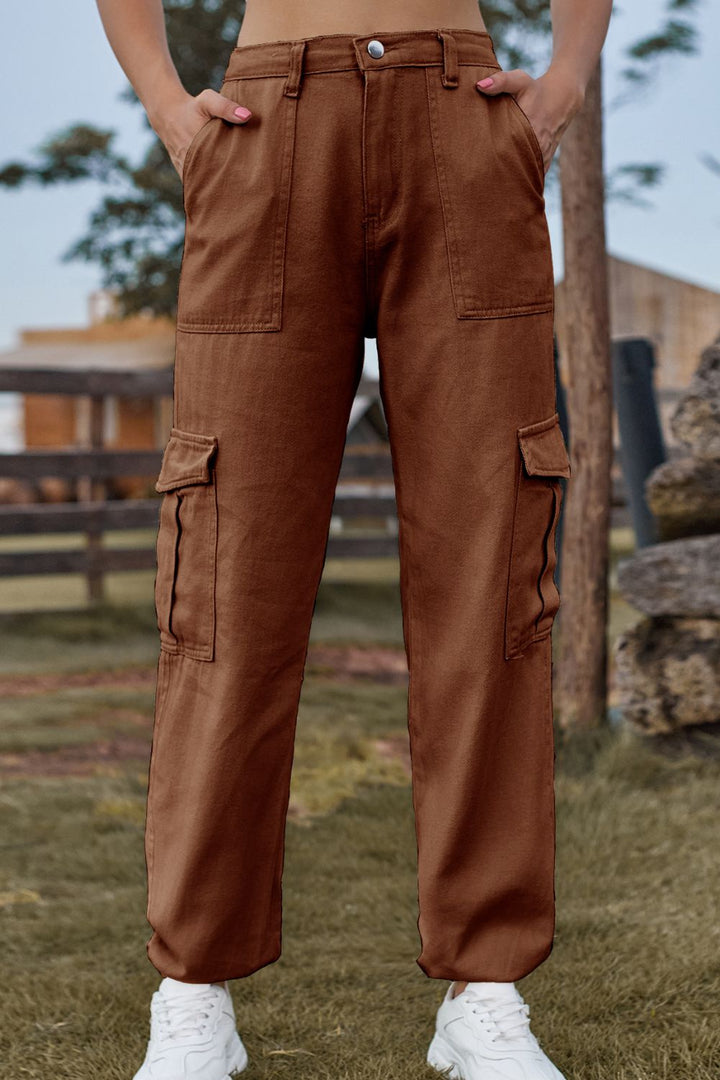 Lange gekleurde Spijkerbroek met zakken-Pantalons-Calora-Zand-S-Calora