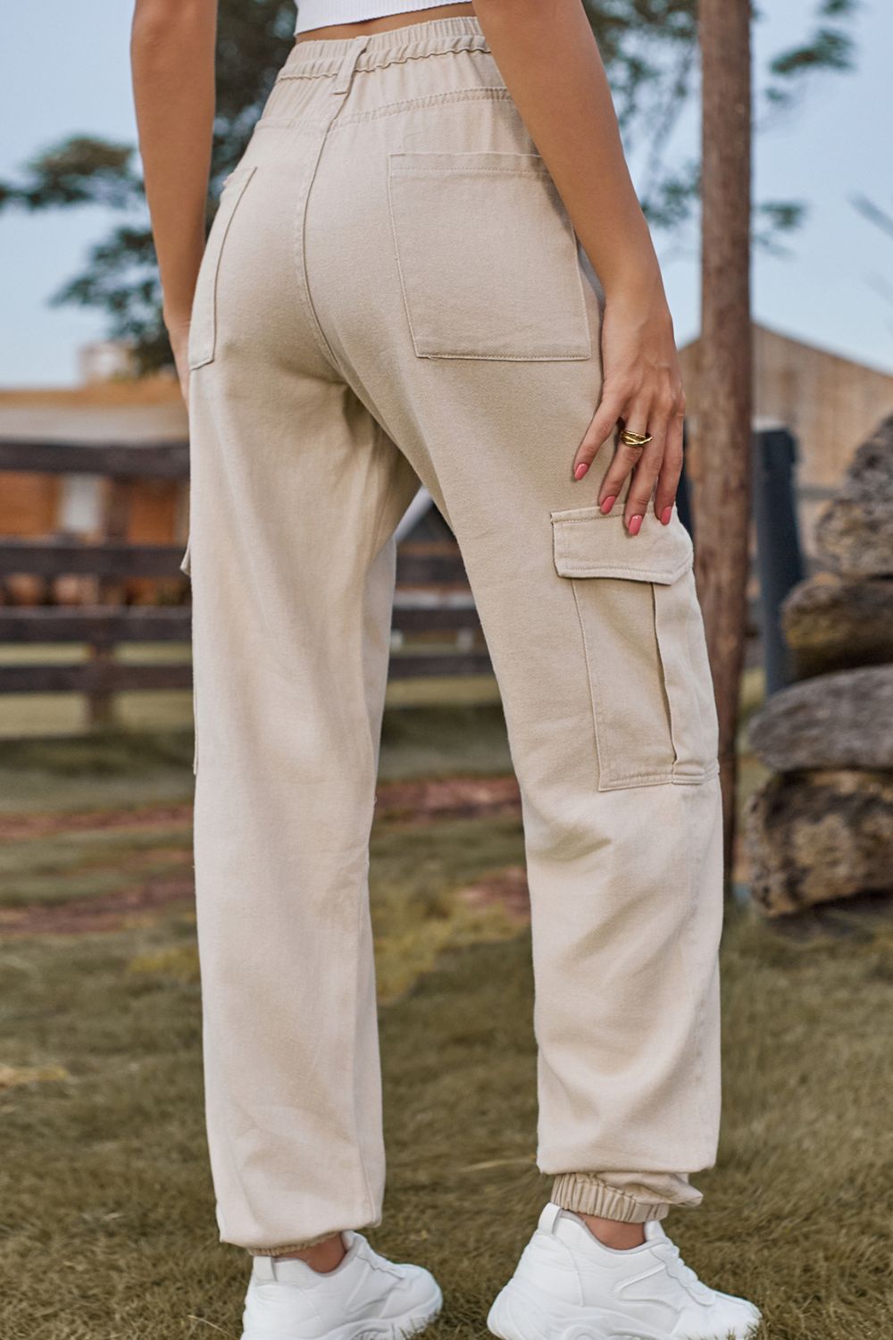 Lange gekleurde Spijkerbroek met zakken-Pantalons-Calora-Zand-S-Calora