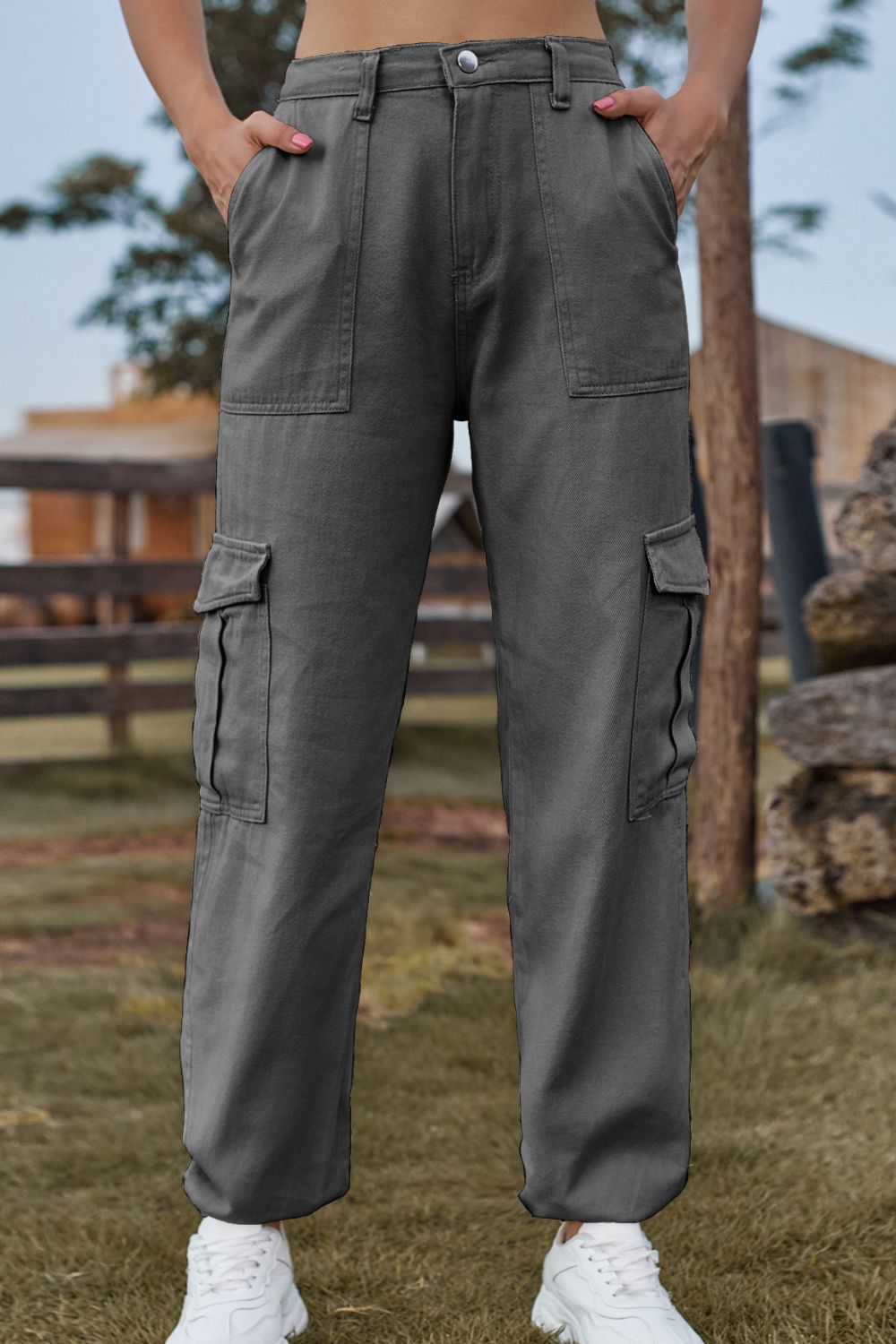 Lange gekleurde Spijkerbroek met zakken-Pantalons-Calora-Zand-S-Calora