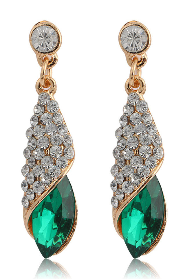 Lange Kristal Dangle Oorbellen-Ringen-Calora-Groen-Calora