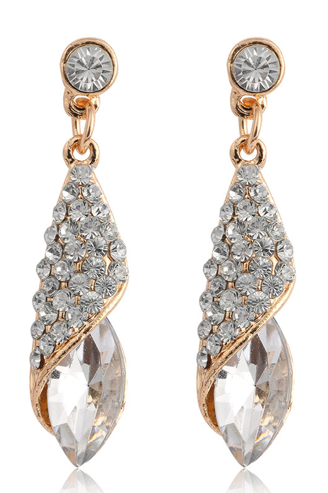 Lange Kristal Dangle Oorbellen-Ringen-Calora-Wit-Calora