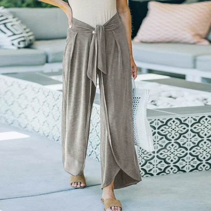 Lange losse broek met riem-Wijde Broeken-Calora-Grijs-M-Calora