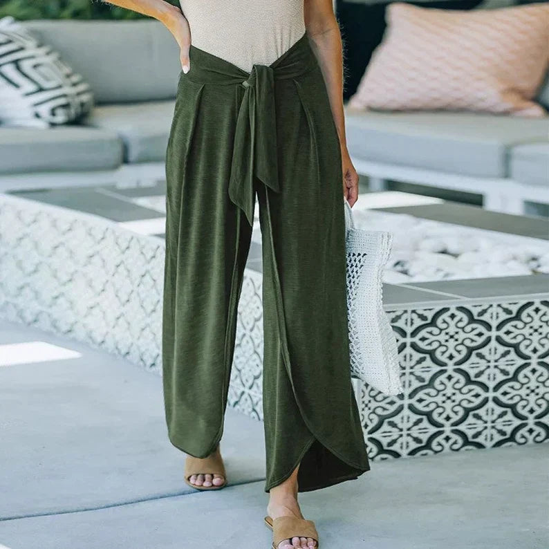 Lange losse broek met riem-Wijde Broeken-Calora-Legergroen-M-Calora