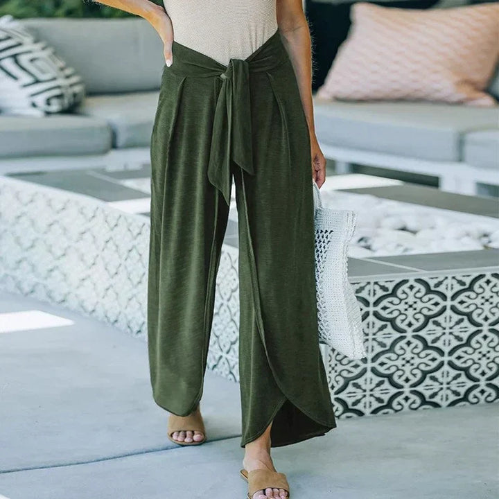 Lange losse broek met riem-Wijde Broeken-Calora-Legergroen-M-Calora