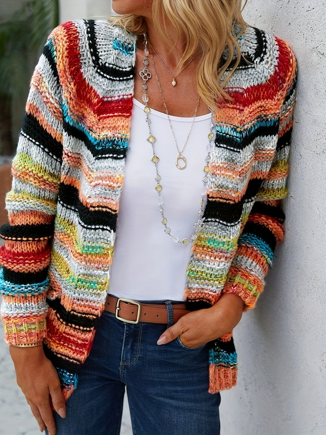 CALORA_ Lange Mouw Gehaakte Cardigan