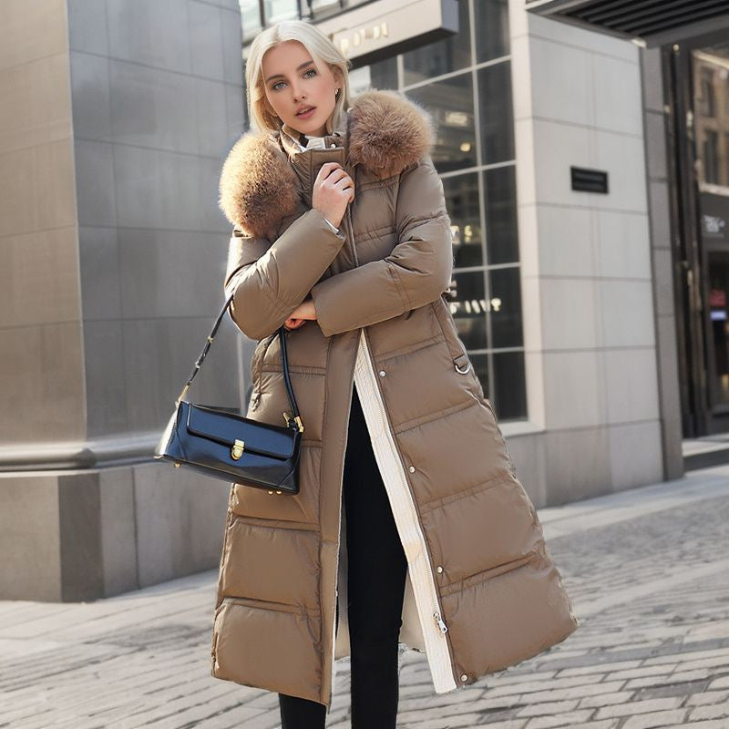 CALORA_ Lange Winterjas voor Vrouwen met Bontkraag en Riem