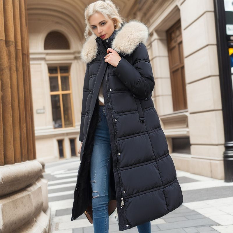 CALORA_ Lange Winterjas voor Vrouwen met Bontkraag en Riem