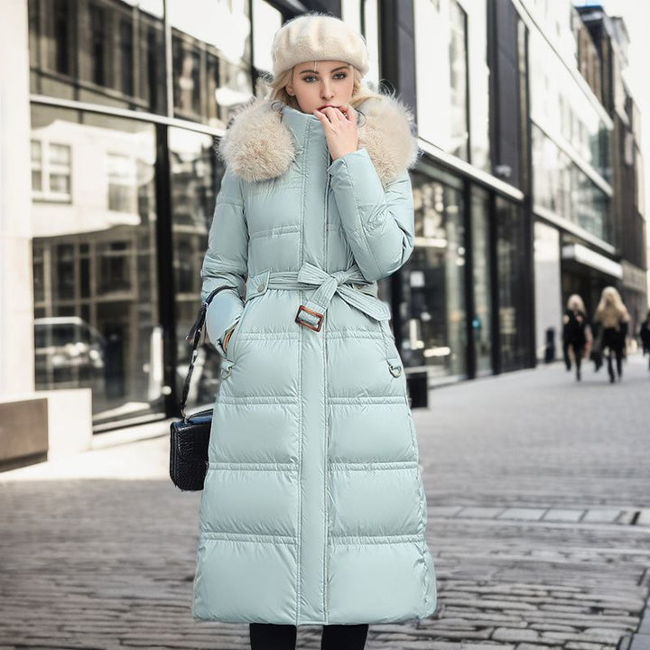 CALORA_ Lange Winterjas voor Vrouwen met Bontkraag en Riem