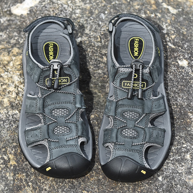 CALORA_ Lederen Wandel Sandalen met Verstelbare Gespen en Binnenzool