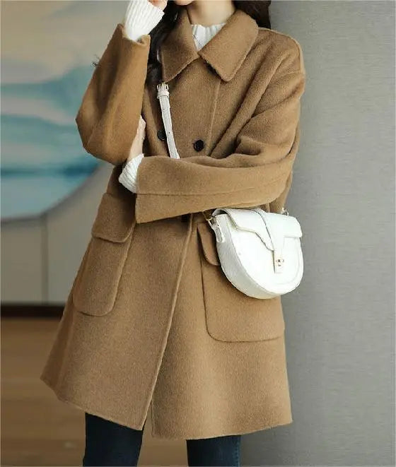 Lena | Wollen katoenen dames winterjas-Zomer Jassen-Calora-Beige-M-Calora
