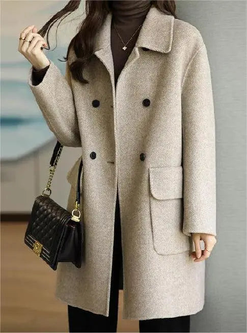 Lena | Wollen katoenen dames winterjas-Zomer Jassen-Calora-Beige-M-Calora