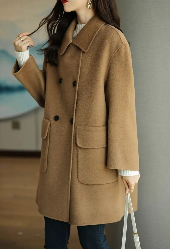 Lena | Wollen katoenen dames winterjas-Zomer Jassen-Calora-Lichtbruin-M-Calora