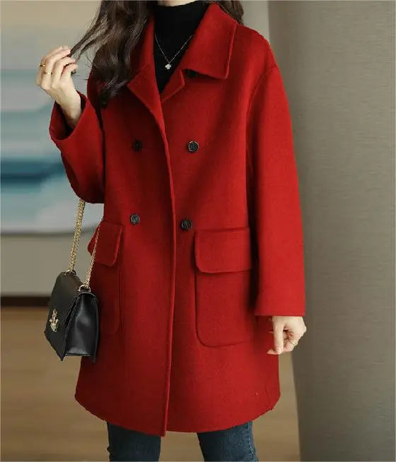 Lena | Wollen katoenen dames winterjas-Zomer Jassen-Calora-Rood-M-Calora