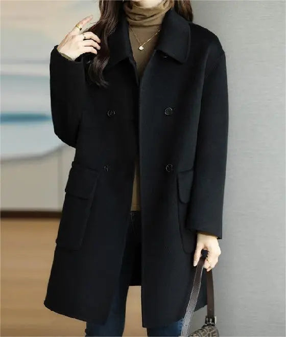 Lena | Wollen katoenen dames winterjas-Zomer Jassen-Calora-Zwart-M-Calora