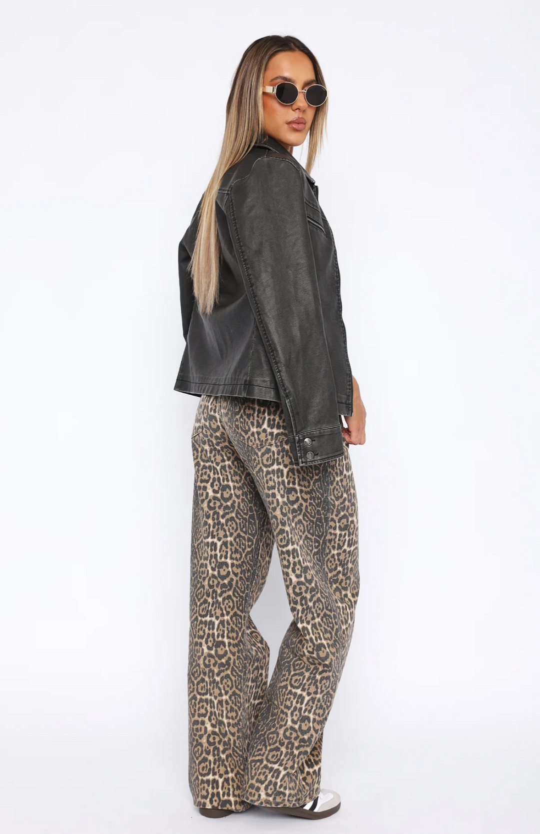 CALORA_ Leopard Low Rise Wide Leg Jeans voor Vrouw Met Rits en Knop