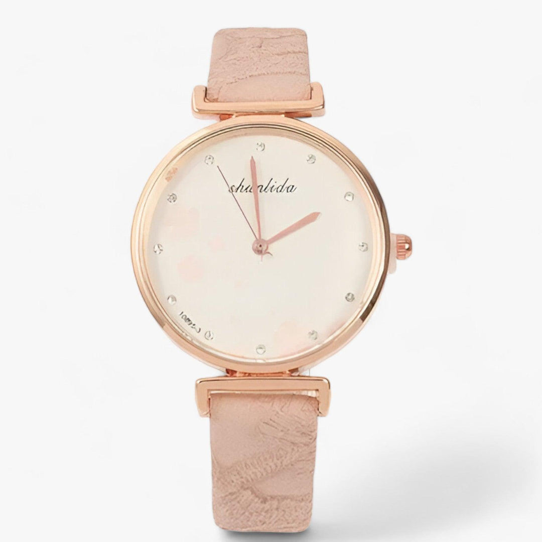 Leren band Ronde Vintage Bloemen Horloge-Horloges-Calora-Roze-Calora