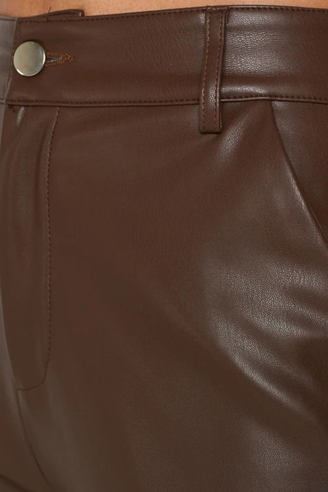 Leren broek met hoge taille en wijde pijpen-Wijde Broeken-Calora-Bruin-S-Calora