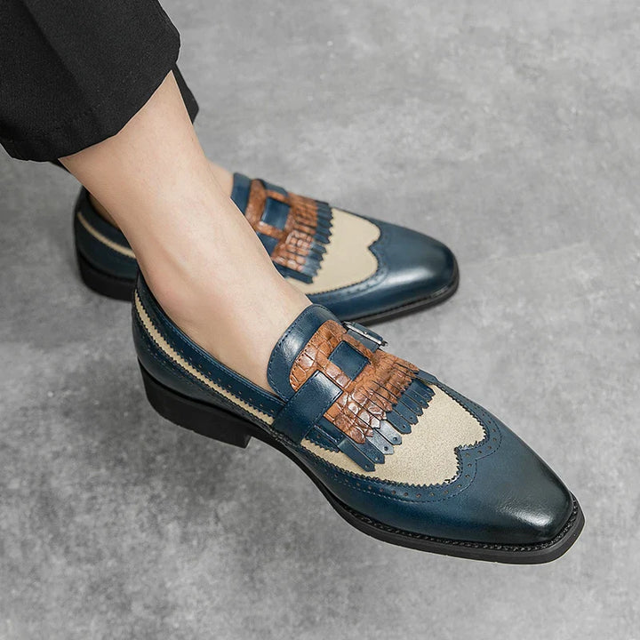 CALORA_ Leren Brogues met Franje en Sleek Gesp voor Dames en Heren